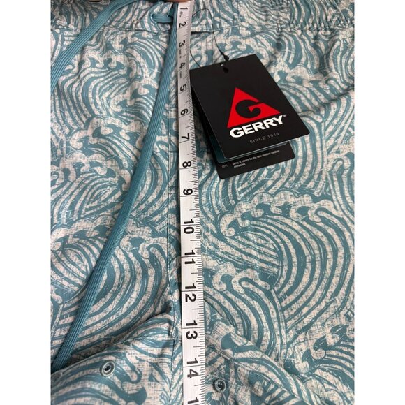 Gerry Mens Wood Cut‎ Waves Swim Trunks XXL Aqua Blue Pocket - Picture 5 of 11